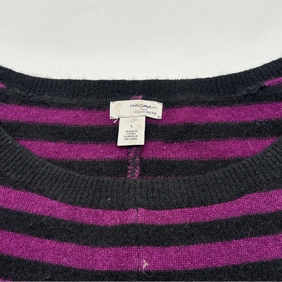 Purple Black Striped Crew Neck Long Sleeve Sweater Women's Size L Cashmere - Picture 9 of 15